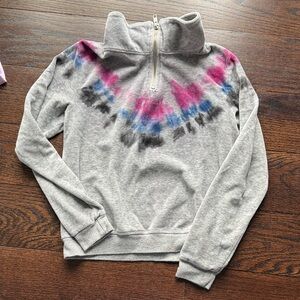 T2 Love Gray Tie-Dye Kids Half-Zip velour Sweater